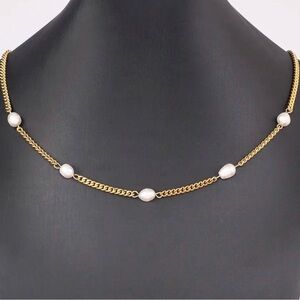 Freshwater pearl chain necklace plated